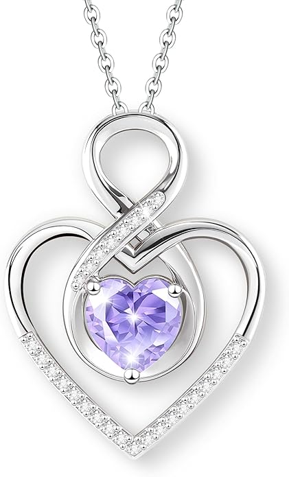 Heart Necklace for Women, 925 Silver Necklace with Infinity Heart Pendant, Personalized Birthstone Necklace Anniversary Birthday Gifts for Wife, Girlfriend, Mom