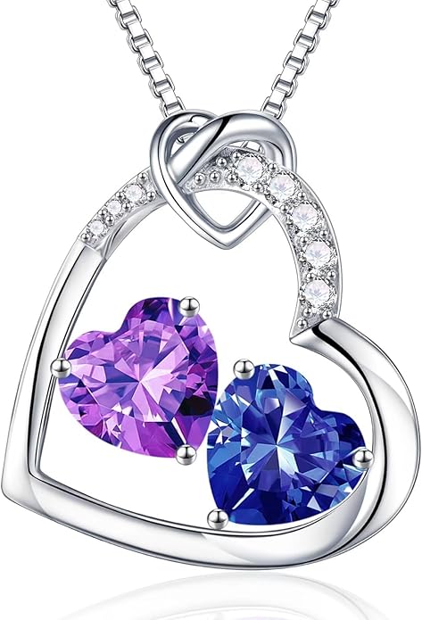 Iefil Birthstone Necklace for Women - 925 Sterling Silver Birthstone Necklace, Anniversary Birthday Gifts for Women Wife Girlfriend, Jewelry for Mom Daughter