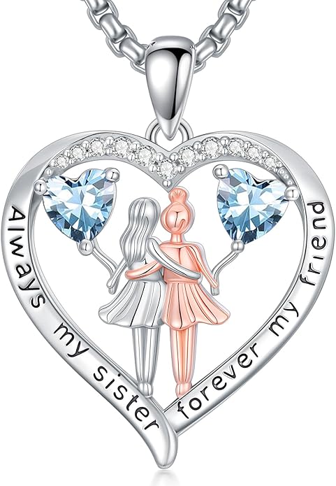 Always My Sister Forever My Friend Birthstone Pendant Necklace Women Jewelry Christmas Valentine Mothers Day Birthday Gifts for Women Sister From Sister