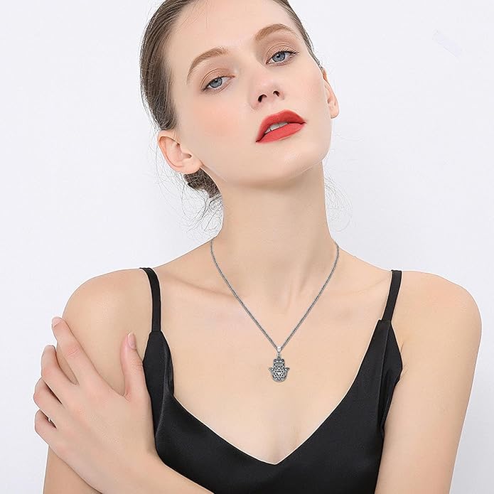 Hamsa Necklace 925 Sterling Silver Evil Eye/Lotus Flower/Star of David/Chai/Yin Yang Hamsa Hand Pendant Jewelry Hand of Fatima Gifts for Women