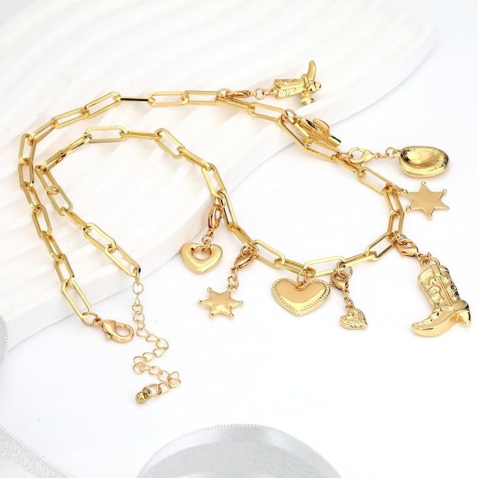 Charm Necklace for Women Gold Evil Eye Sun Moon Flower Coin Pendant Necklace Dainty Paperclip Chain Vintage Luck Amulet Choker Necklaces Celestial Jewelry Gift