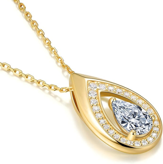 Kstyle 14K Gold Lab-Grown Moissanite/Emerald/Birthstone Pendant Necklaces for Women, Wife Girlfriend Daughter Mom Grandma Gifts, Dainty Birthday Jewelry for Her (925 Sterling Silver Base) Non Tarnish