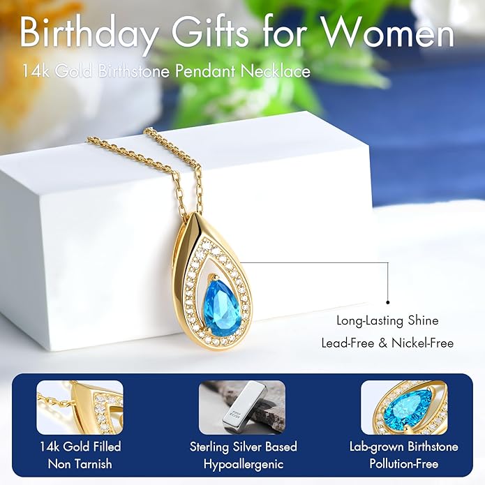 Kstyle 14K Gold Lab-Grown Moissanite/Emerald/Birthstone Pendant Necklaces for Women, Wife Girlfriend Daughter Mom Grandma Gifts, Dainty Birthday Jewelry for Her (925 Sterling Silver Base) Non Tarnish