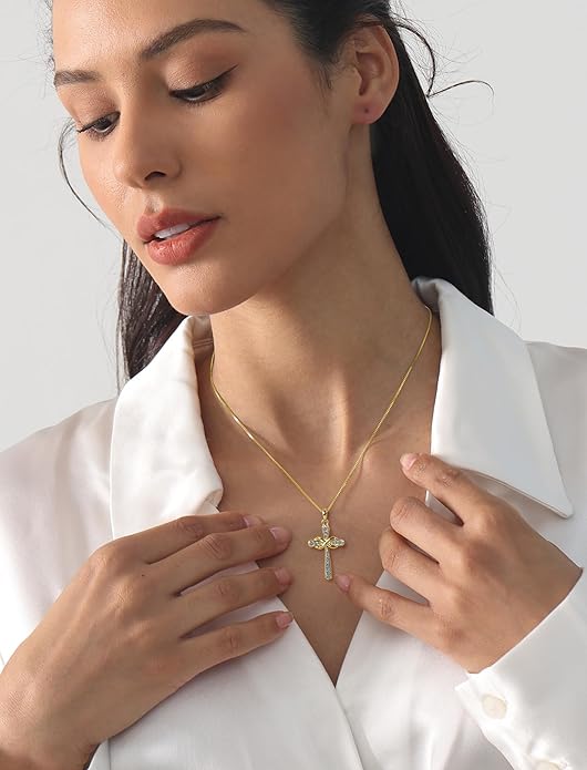YL 925 Sterling Silver Cross Necklace for Women Halo Infinity Pendant Birthstone Jewelry for Mom