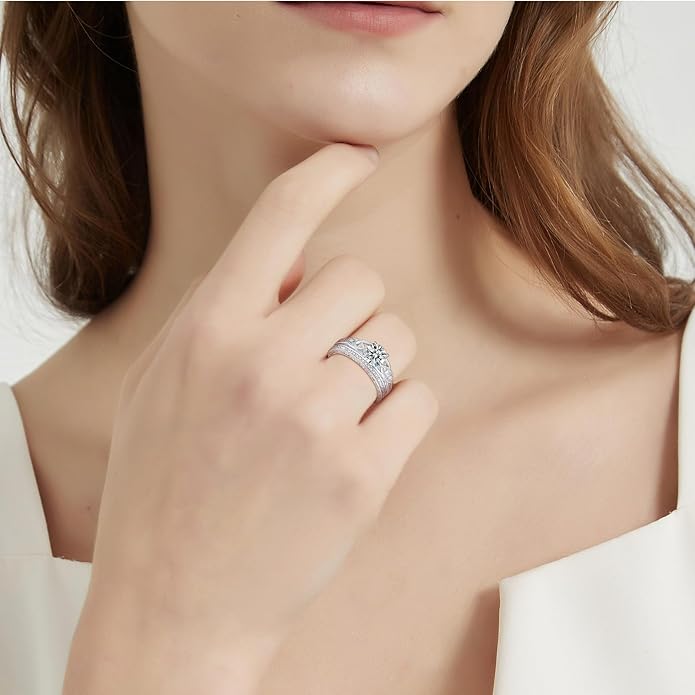 Vintage Celtic Knot Women's Engagement Ring Sets 925 Sterling Silver/14K Gold Plated Stackable Wedding Bands Rings AAAAA Cubic Zirconia Women Bridal Sets Wedding Ring Band Width 1.8mm Size 5-9