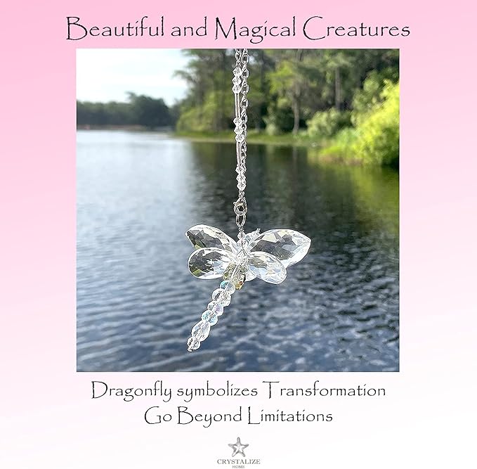 Dragonfly Gift - Crystal Dragonfly - Crystal Figurines- Car Charm - Rainbow Maker - Dragonfly Charm - Prism Suncatcher for Garden, Home, Car and Window Décor - Gifts for Mom - Gifts for Grandma