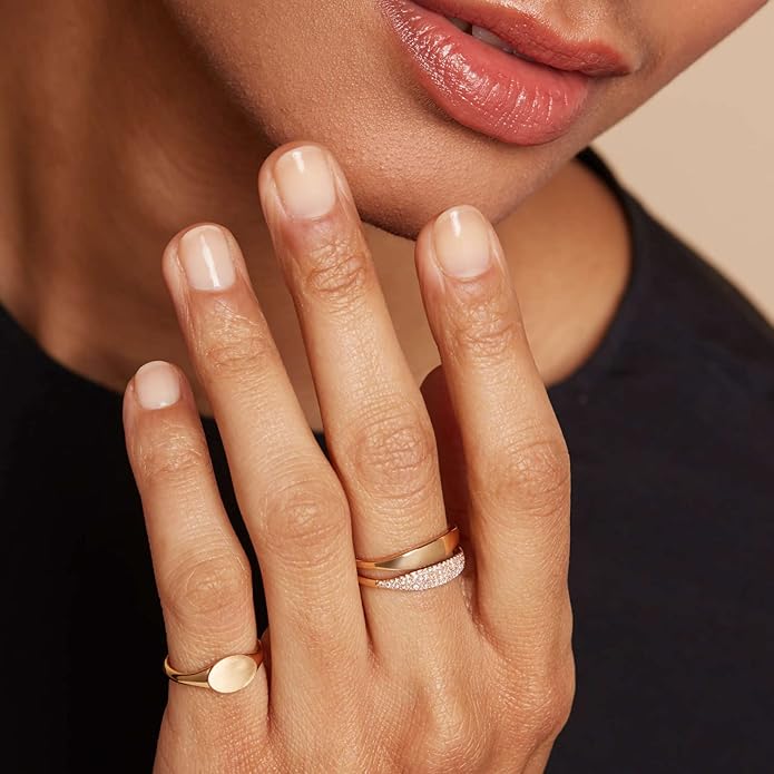 Kainier 14K Gold Plated Signet Rings Stackable Plain Slim Oval-shaped Thin Pinky Band for Women - 1.5mm Classic Dainty Cute Stacking Ring with Comfort Fit - Sizes 5-10