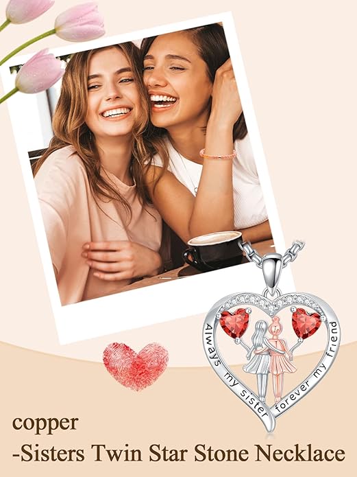 Always My Sister Forever My Friend Birthstone Pendant Necklace Women Jewelry Christmas Valentine Mothers Day Birthday Gifts for Women Sister From Sister