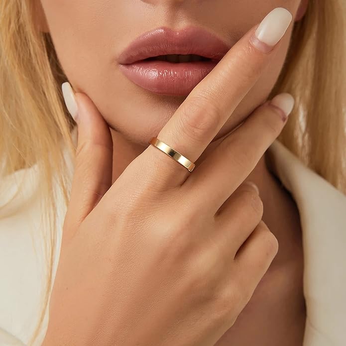 LOYALLOOK 8Pcs Gold Rings Stainless Steel Stacking Rings for Women Statement Bands Plain Finger Ring Thumb Pointer Ring Stackable Thin Gold Ring Set Comfort Fit Size 5 to 10