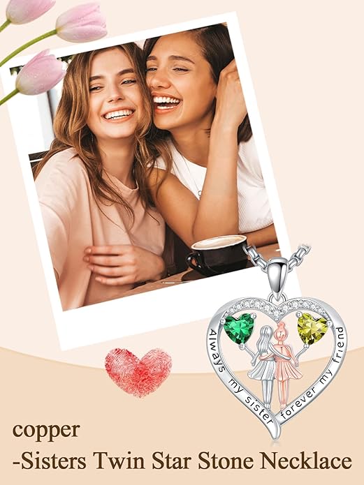 Always My Sister Forever My Friend Birthstone Pendant Necklace Women Jewelry Christmas Valentine Mothers Day Birthday Gifts for Women Sister From Sister
