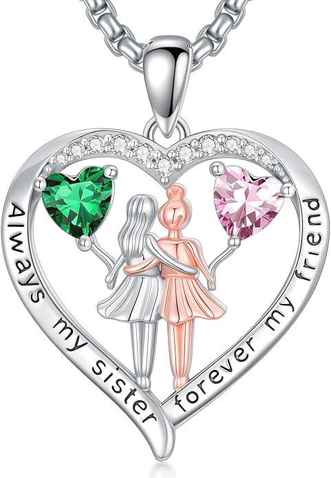 Always My Sister Forever My Friend Birthstone Pendant Necklace Women Jewelry Christmas Valentine Mothers Day Birthday Gifts for Women Sister From Sister