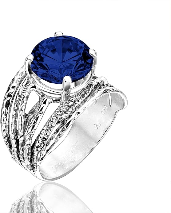 JEAN RACHEL JEWELRY 925 Sterling Silver Ring - Wrap Vintage Design with Prong Set Round Cubic Zirconia - Hypoallergenic, Lead & Nickel Free - Artisan Handcrafted Statement Rings for Women