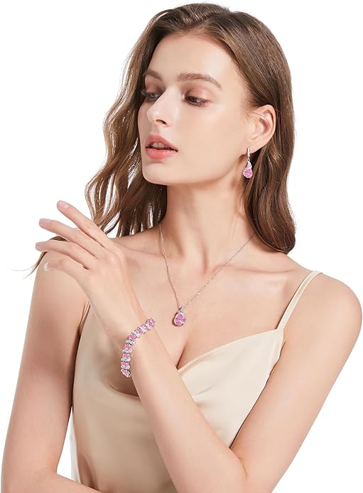 GZWHD Jewelry Set for Women Water Drop Cubic Zirconia Artificial Crystal Earrings Pendant Necklace Open Ring Tennis Bracelet Wedding Anniversary Birthday Engagement Gift for Bridesmaid Wife Girlfriend Friend