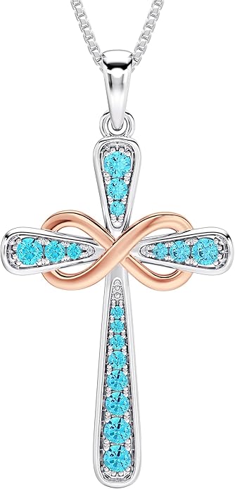YL 925 Sterling Silver Cross Necklace for Women Halo Infinity Pendant Birthstone Jewelry for Mom