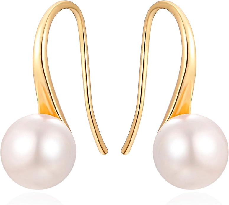 925 Sterling Silver Hoop Handpicked AAA+ Quality 7.5-8mm White Freshwater Cultured Pearl Dangle Drop Earrings Jewelry for Women