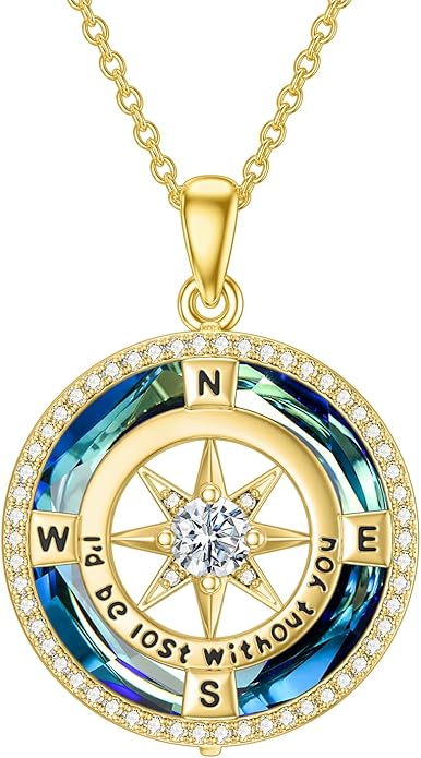 TOUPOP Compass Necklace for Women 925 Sterling Silver I'd be Lost without You Compass Pendant Birthstone Necklaces Anniversary Jewelry Birthday Gift for Girlfriend Wife Graduation Gifts for Her Daugthter