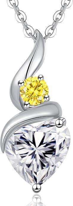 Moissanite Heart Pendant Necklaces for Women，925 Sterling Silver Gold Plating Necklace with Birthstone，Ideal Anniversary Present or Birthday Christmas Valentine Engagements Mothers Day Jewelry Gifts for Mom Wife Her Girlfriend