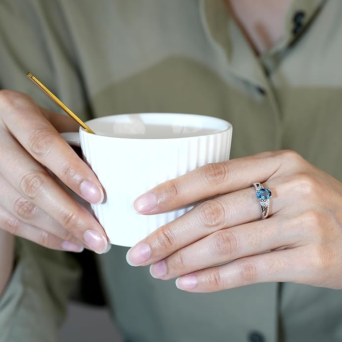 925 Sterling Silver Oval Shaped 8X6 MM Gemstone Ring Leaf Engagement Ring for Women Jewelry