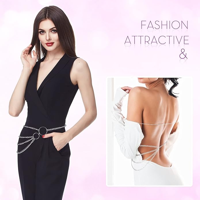 Hicarer 3 Pcs Silver Gold Waist Chain for Body Multi Layer Metal Chain Belts for Women Girls Summer Beach Jewelry Adjustable