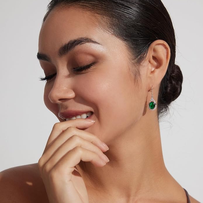 18K White Gold Plated Sterling Silver Oval Cut Cubic Zirconia Drop Dangle Earrings for Women Hypoallergenic Statement Earrings Gifts for Women Mom