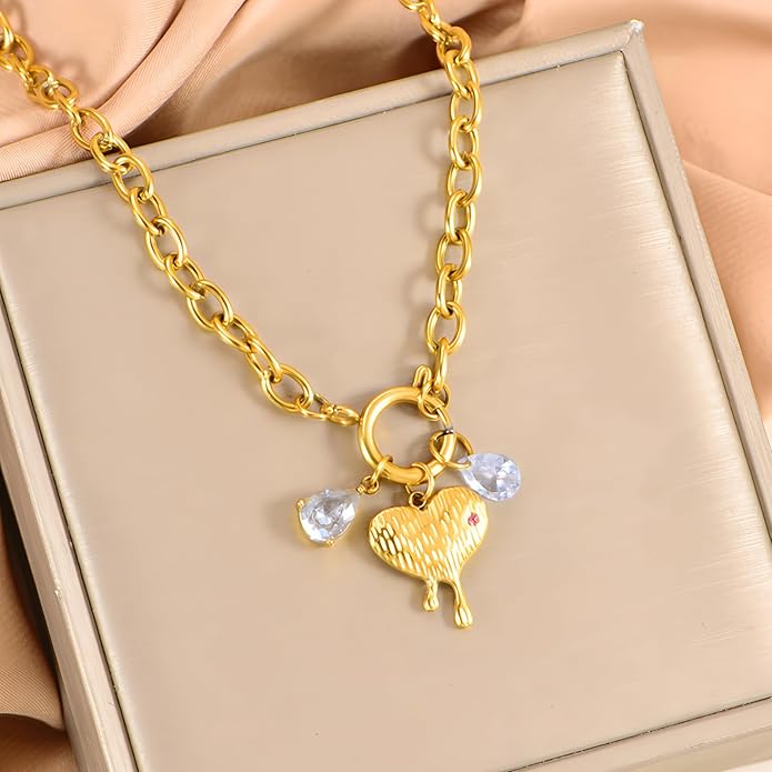 Chunky Retro Heart Necklace for Women Antique Layer Beach Ocean Moon Stars Western Boho Charm Necklaces Retro Link Chain Jewelry