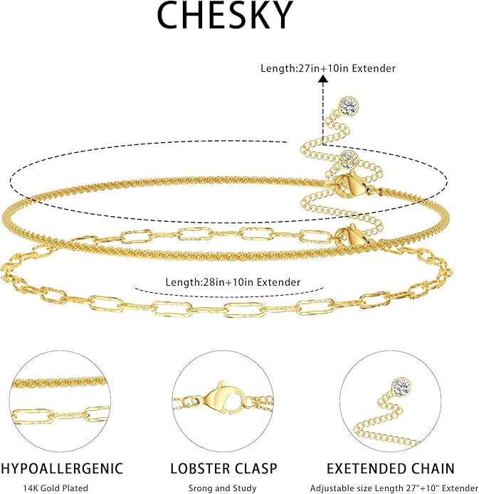 CHESKY Gold Waist Chain, 14K Gold Plated Belly Chain Adjustable Waterproof Body Chain Sexy Bikini Waist Beads for Women Satellite Beads Diamond Pearl Coin Chain Dainty Body Chain Jewelry for Women