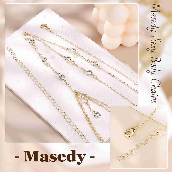 14K Gold Sexy Body Chains for Women Necklace Layered Bikini Bra Chain Crossover Belly Chain Rhinestone Summer Chest Chain Beach Prom Nightclub Body Chain Jewelry