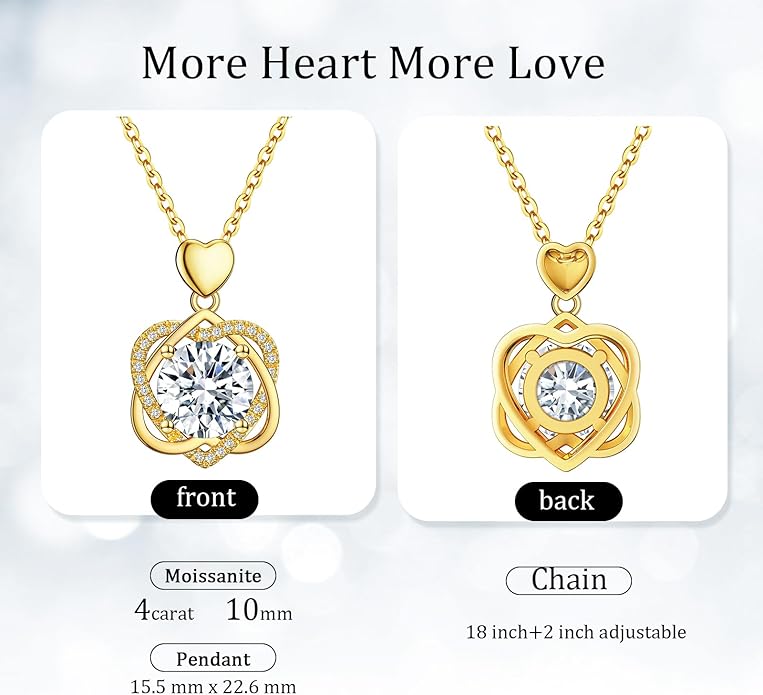 InfinityLove Heart Necklaces for Women, 5-3 Carats Moissanite, Sterling Silver Pendant Jewelry, Anniversary Birthday Gifts for Wife, Girlfriend, Daughter, Mom