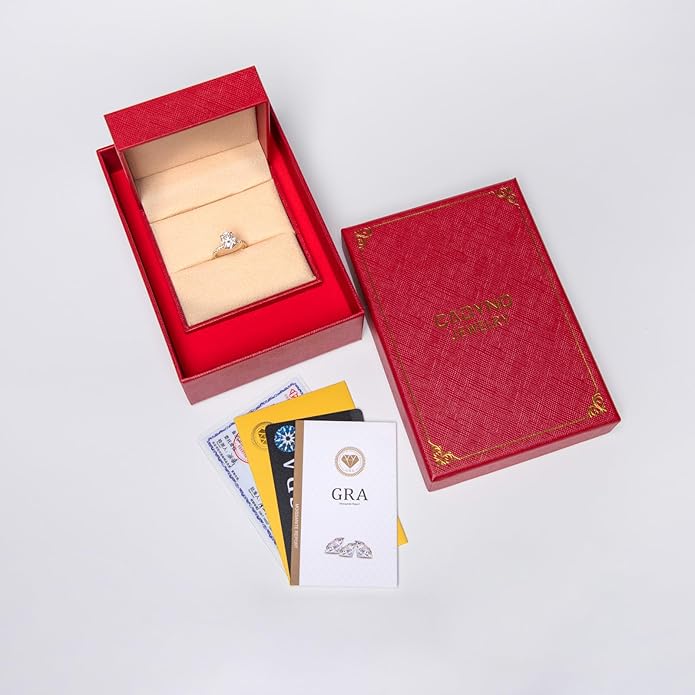 14K Solid Gold Side Stones Ring, Round/Princess Cut Centerpiece Moissanite Lab Grown Created Diamond, D Color and Flawless Real Gold Wedding Anniversary Ring