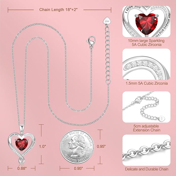 Birthday Gifts for Women Wife Infinity Heart Birthstone I Love You Necklace for Women S925 Sterling Silver Anniversary Wedding Gifts for Christmas Valentines Mothers Day Women's jewelry Diamond Pendant Necklaces Gift for Her Mom Daughter Grandma