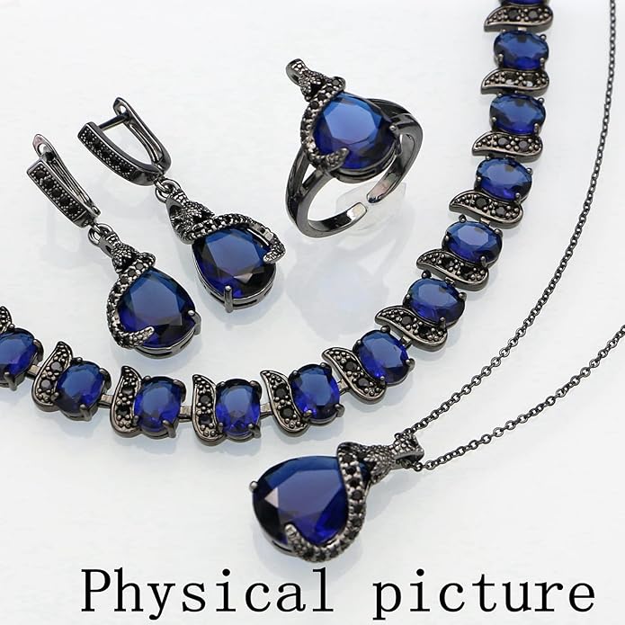 GZWHD Jewelry Set for Women Water Drop Cubic Zirconia Artificial Crystal Earrings Pendant Necklace Open Ring Tennis Bracelet Wedding Anniversary Birthday Engagement Gift for Bridesmaid Wife Girlfriend Friend