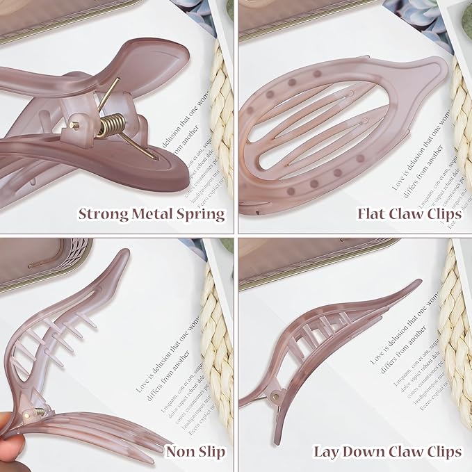 Flat Hair Clip 6 pcs Lay Down Claw Clips Hair Accessories for Women -Ice Cream