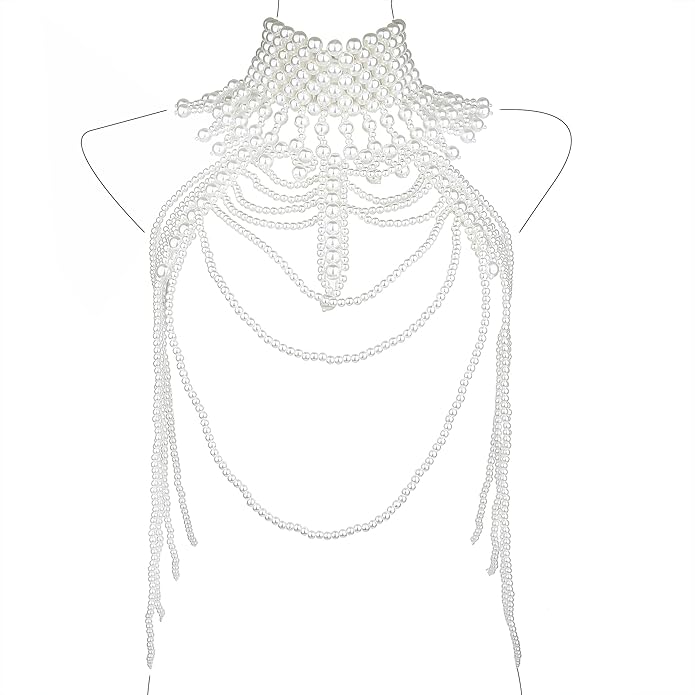 CCbodily Pearl Body Chain Bra - Fashion Shoulder Necklaces Bra Chain Body Jewelry