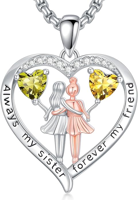 Always My Sister Forever My Friend Birthstone Pendant Necklace Women Jewelry Christmas Valentine Mothers Day Birthday Gifts for Women Sister From Sister