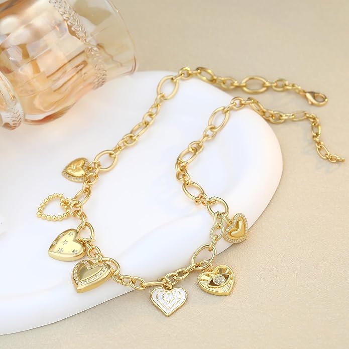 Charm Necklace for Women Gold Evil Eye Sun Moon Flower Coin Pendant Necklace Dainty Paperclip Chain Vintage Luck Amulet Choker Necklaces Celestial Jewelry Gift