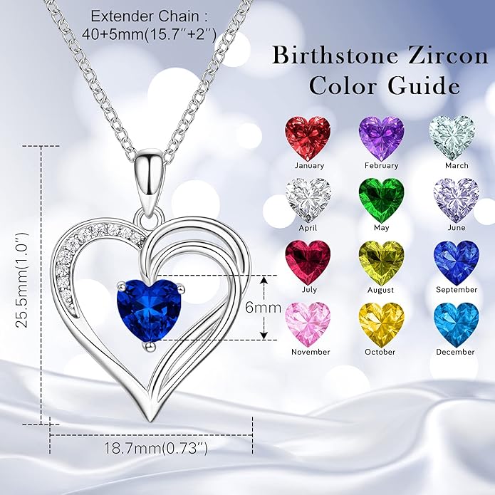 925 Sterling Silver Heart Necklace for Women Birthstone Necklace Silver Jewelry for Womens Jewelry Gifts for Women Her Mom