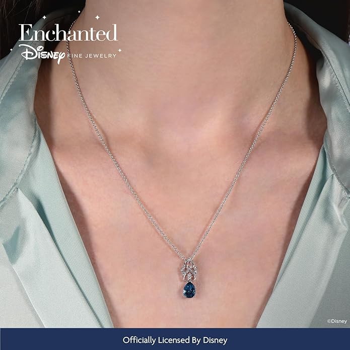 Jewelili Enchanted Disney Fine Jewelry Cinderella Carriage Pendant Necklace for Women | Sterling Silver | London Blue Topaz & 1/20 CTTW White Diamonds | 18" Cable Chain | Disney Princess Gifts for Her