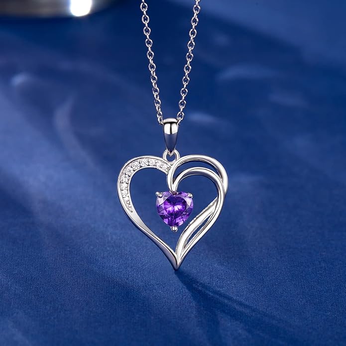 925 Sterling Silver Heart Necklace for Women Birthstone Necklace Silver Jewelry for Womens Jewelry Gifts for Women Her Mom