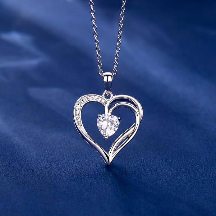 925 Sterling Silver Heart Necklace for Women Birthstone Necklace Silver Jewelry for Womens Jewelry Gifts for Women Her Mom