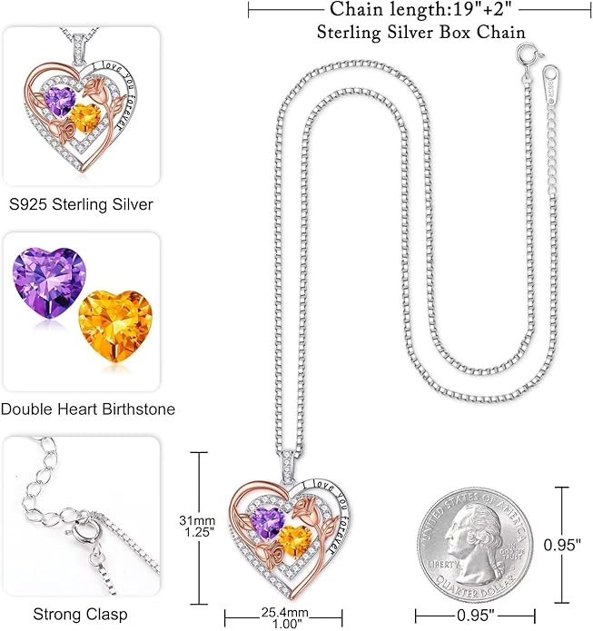 Iefil Birthstone Necklace for Women - Sterling Silver Birthstone Necklace Anniversary Birthday Gifts for Her Wife Mom Daughter