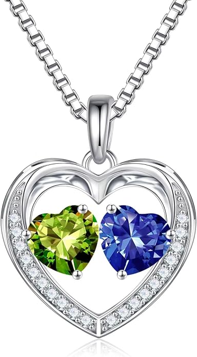 Iefil Birthstone Jewelry for Women - 925 Sterling Silver Birthstone Necklace, Anniversary Birthday Gifts for Women, Jewelry Gifts for Her Wife Mom Daughter