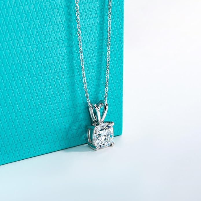 AnuClub Moissanite Pendant Necklace 2/3/4/5CT D Color VVS1 925 Sterling Silver Everyday Wear Necklace for Women Wife Her with Certificate, 40+2+3 Adjustable Chain