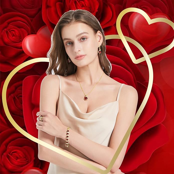 GZWHD Jewelry Set for Women Water Drop Cubic Zirconia Artificial Crystal Earrings Pendant Necklace Open Ring Tennis Bracelet Wedding Anniversary Birthday Engagement Gift for Bridesmaid Wife Girlfriend Friend