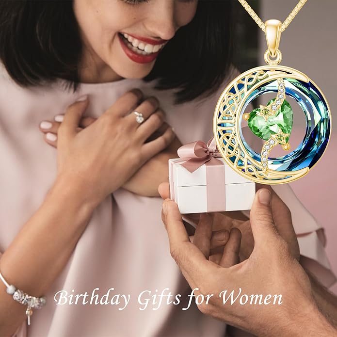 TOUPOP Birthstone Necklace 925 Sterling Silver Moon and Star Pendant with Blue Crystal Celtic Moon Jewelry Birthday Christmas Gifts for Women Mom Wife Her Daughter