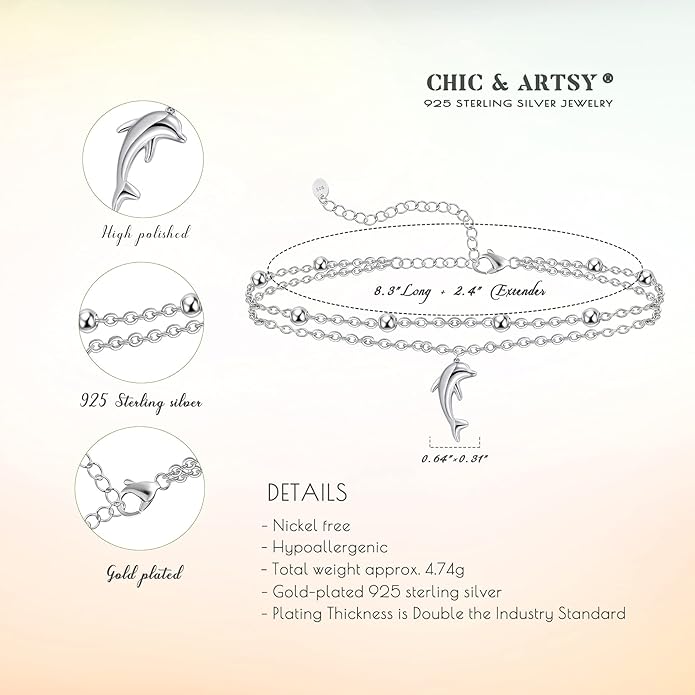 CHIC & ARTSY Womens Sterling Silver Created Opal Layered Anklet Bracelet Dainty Beaded Chain Adjustable 11" Best Friend Anklet