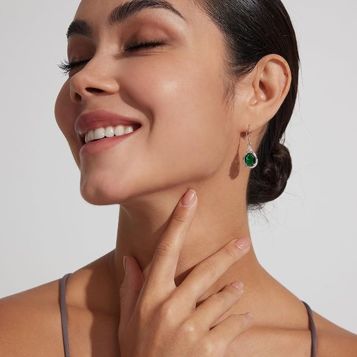 18K White Gold Plated Sterling Silver Oval Cut Cubic Zirconia Drop Dangle Earrings for Women Hypoallergenic Statement Earrings Gifts for Women Mom