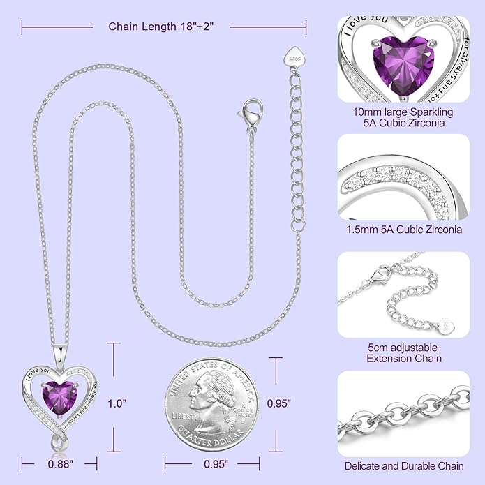 Birthday Gifts for Women Wife Infinity Heart Birthstone I Love You Necklace for Women S925 Sterling Silver Anniversary Wedding Gifts for Christmas Valentines Mothers Day Women's jewelry Diamond Pendant Necklaces Gift for Her Mom Daughter Grandma