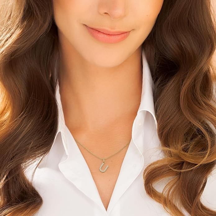 PEORA Letter A to Z Lab Grown Diamond Initial Pendant Necklace in Sterling Silver, F-G Color, VS Clarity, with 18 inch Chain