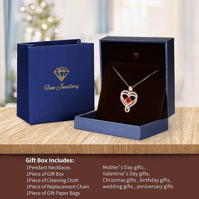 Infinity Heart Birthstone Necklace for Women Wife 18K Rose Gold Plated,Anniversary for Women Wife Her Birthday Gift for Girlfriend Mom Daughters, I Love You Women's Jewelry