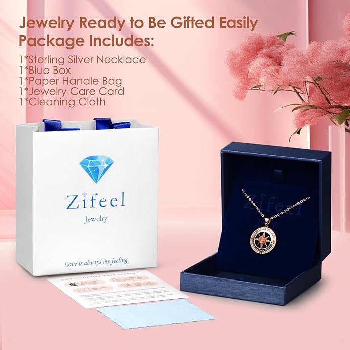 Compass Necklace Gifts for Women wife - S925 Sterling Silver Birthstone Necklaces for Women - Anniversary Birthday Gifts for Her Wife Girlfriend - Valentines Mom Mothers Day Christmas Gifts Jewelry for Women